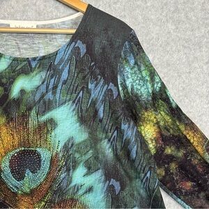 Indigo Soul Peacock Feathers Print Tunic Top-Women Size XL